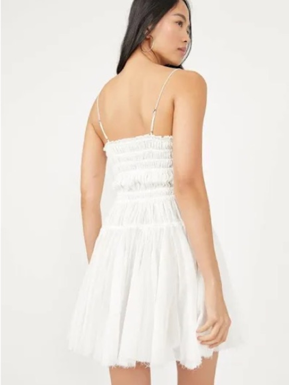 New Free people lausanne slip dress White Smocked Sundress L - Picture 5 of 5